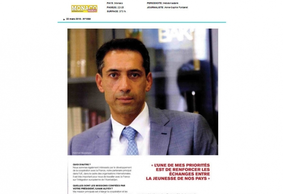 Un magazine monégasque publie l’interview de l’ambassadeur d’Azerbaïdjan en France