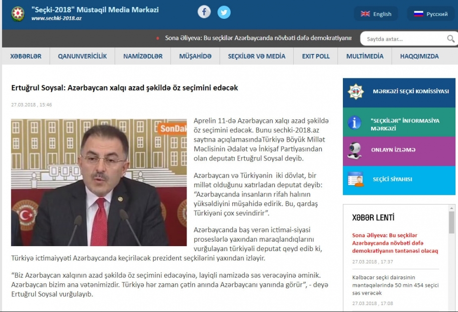 Ərtuğrul Soysal: Azərbaycan xalqı azad şəkildə öz seçimini edəcək