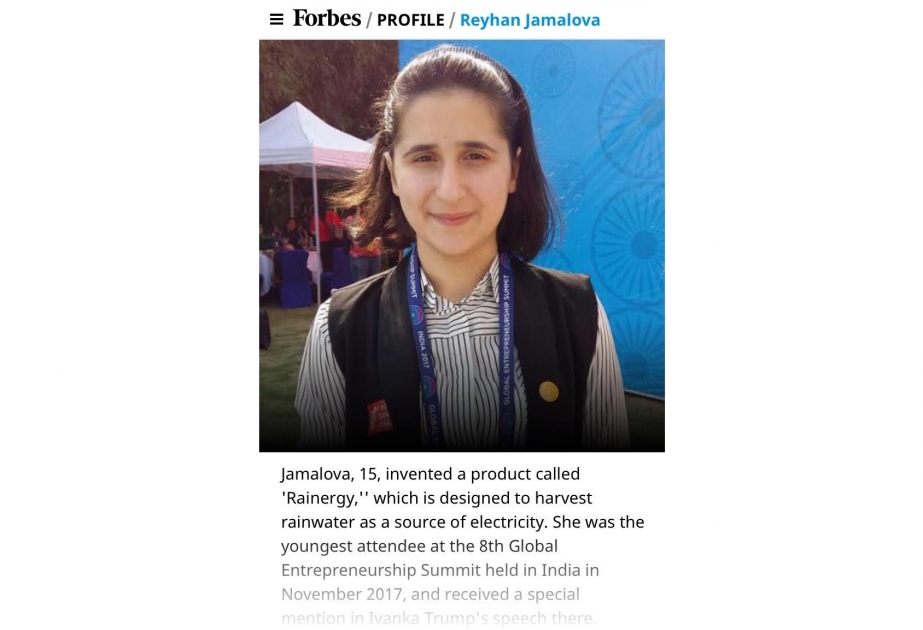 Azerbaijani young inventor Reyhan Jamalova included in list of youngest honorees on Forbes