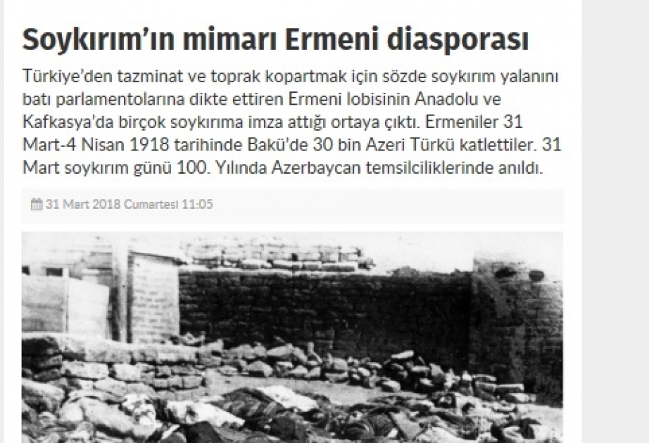 Türkiyənin “Yeniçağ” və “Milat” qəzetlərində 31 mart soyqırımı haqqında məqalələr dərc olunub