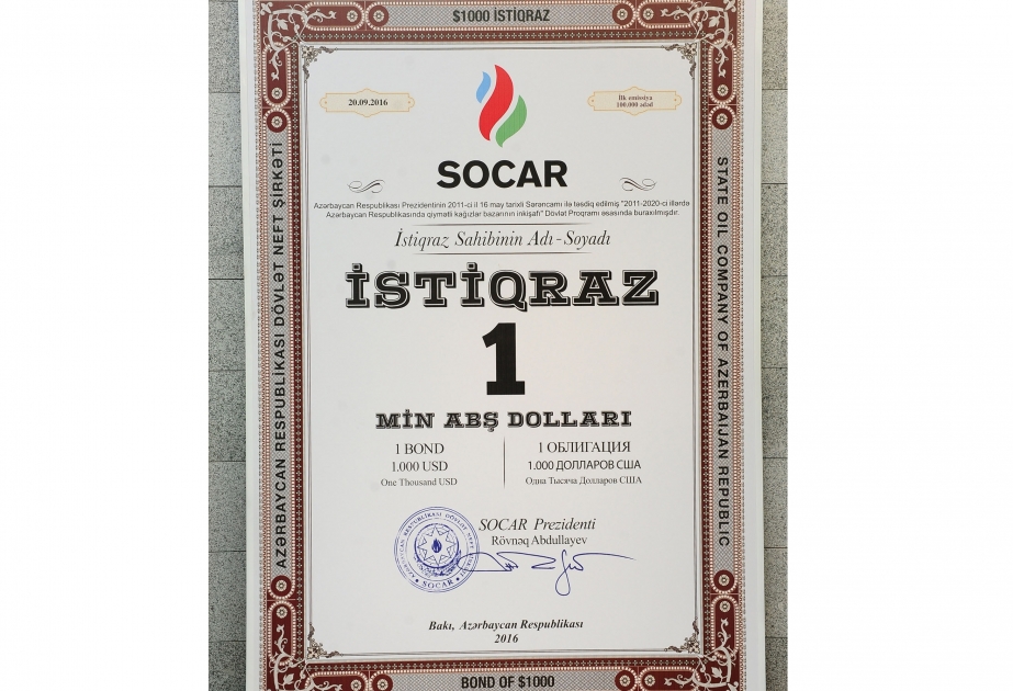 SOCAR istiqrazları sahibləri daha 1,25 milyon qazanacaqlar