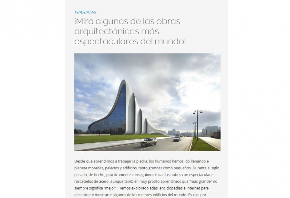 Spain’s digital portal: Heydar Aliyev Center among world’s 17 coolest buildings