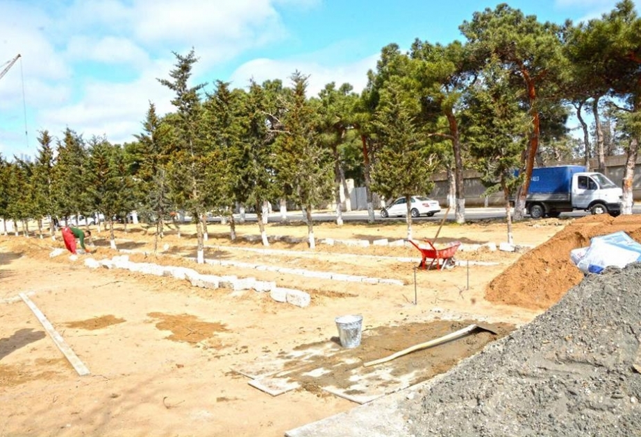 Mərdəkan qəsəbəsində parkda abadlıq-quruculuq və yaşıllaşdırma işləri aparılır