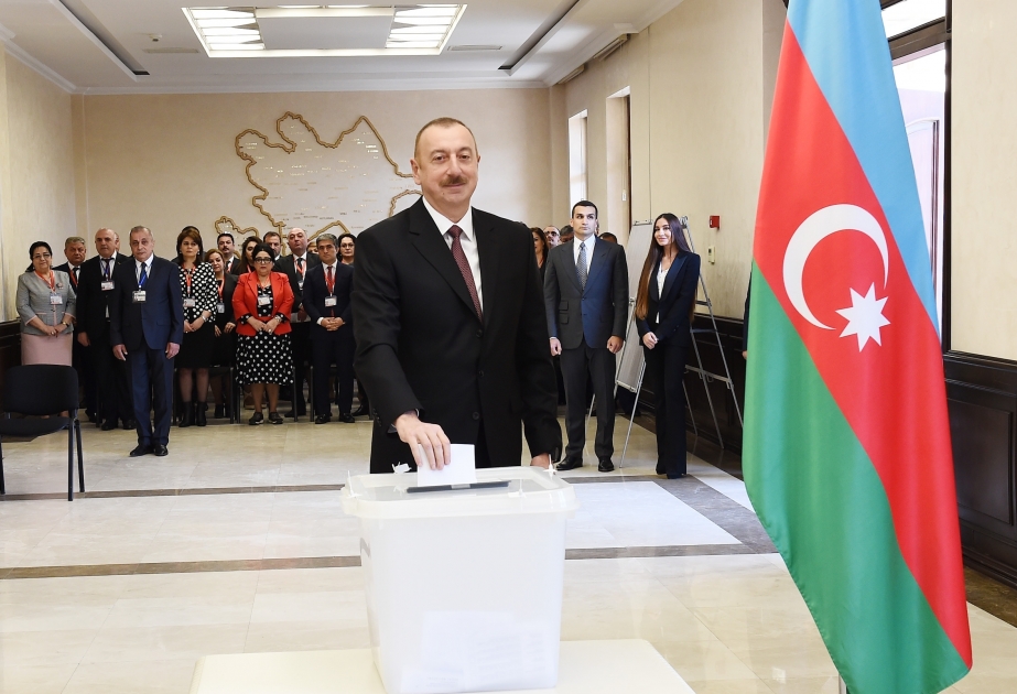 President Ilham Aliyev voted at polling station No 6 VIDEO