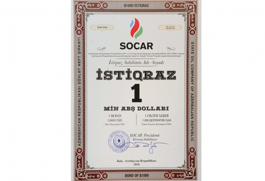 SOCAR İstiqrazları üzrə növbəti faizlər ödənildi
