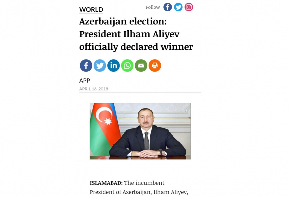 Pakistan mətbuatı: Azərbaycanda prezident seçkiləri demokratik və şəffaf keçib