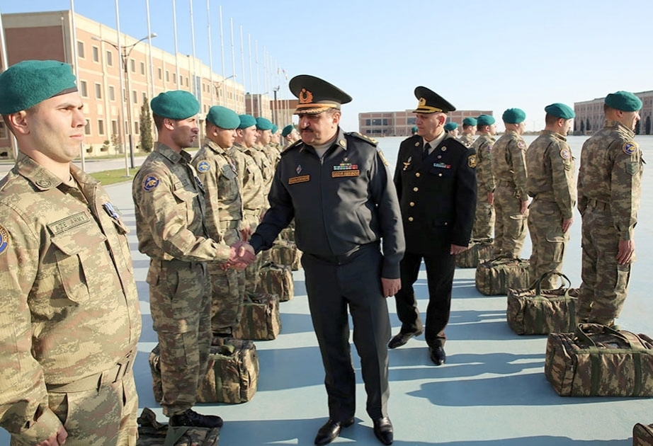 Eine Gruppe aserbaidschanischer Friedenstruppen aus Afghanistan heimgekehrt