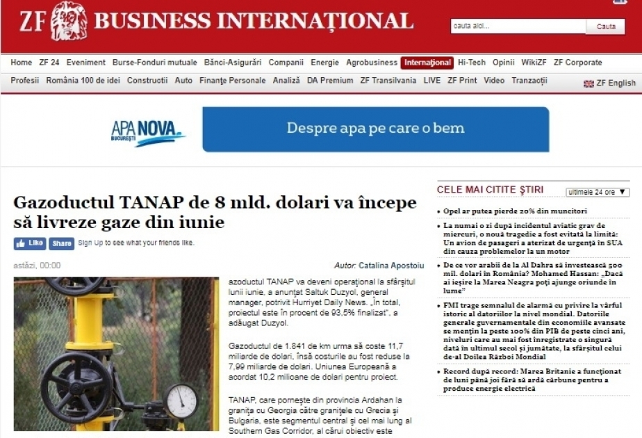 Le projet TANAP dans la presse roumaine et bulgare