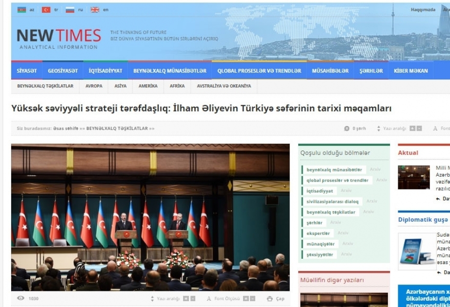 Yüksək səviyyəli strateji tərəfdaşlıq: İlham Əliyevin Türkiyə səfərinin tarixi məqamları