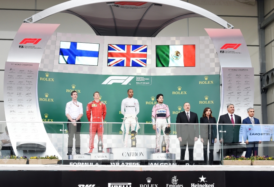 F1 Azerbaijan Grand Prix ended in Baku President Ilham Aliyev watched opening ceremony and final race VIDEO