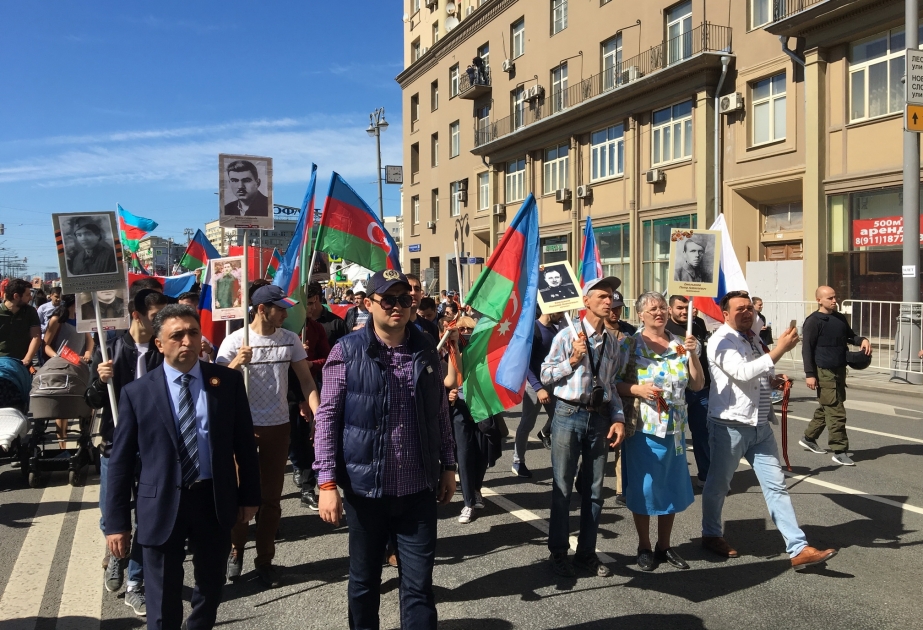 Azərbaycan diasporu Moskvada “Ölməz alay” aksiyasında iştirak edib