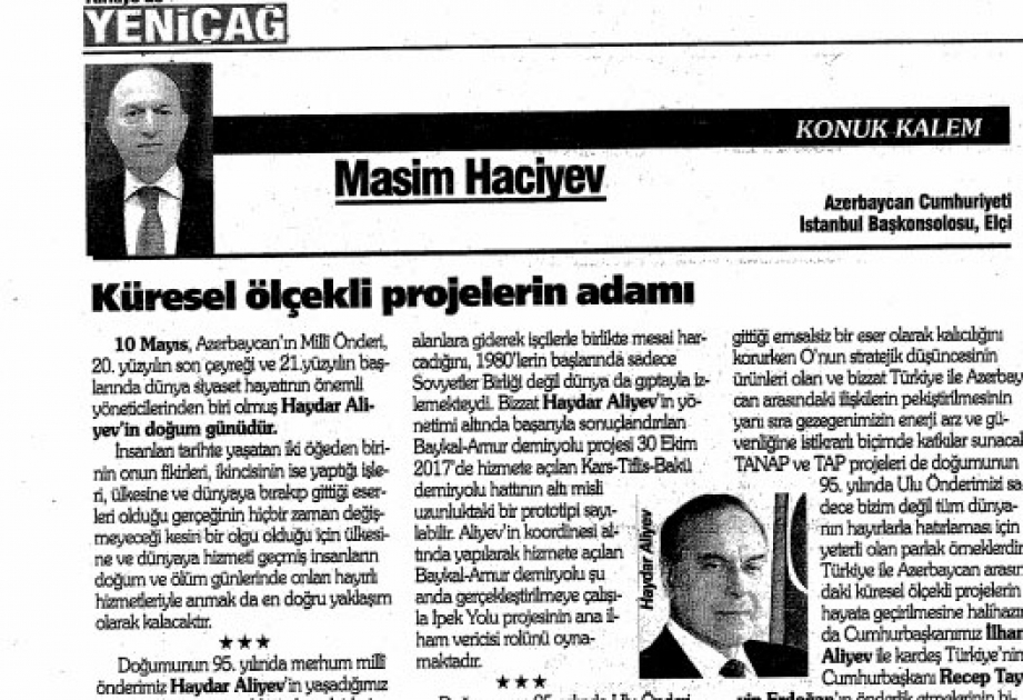 Türkiyənin “Yeni çağ” qəzetində Ümummilli Liderin zəngin siyasi fəaliyyətinə həsr olunan məqalə dərc edilib