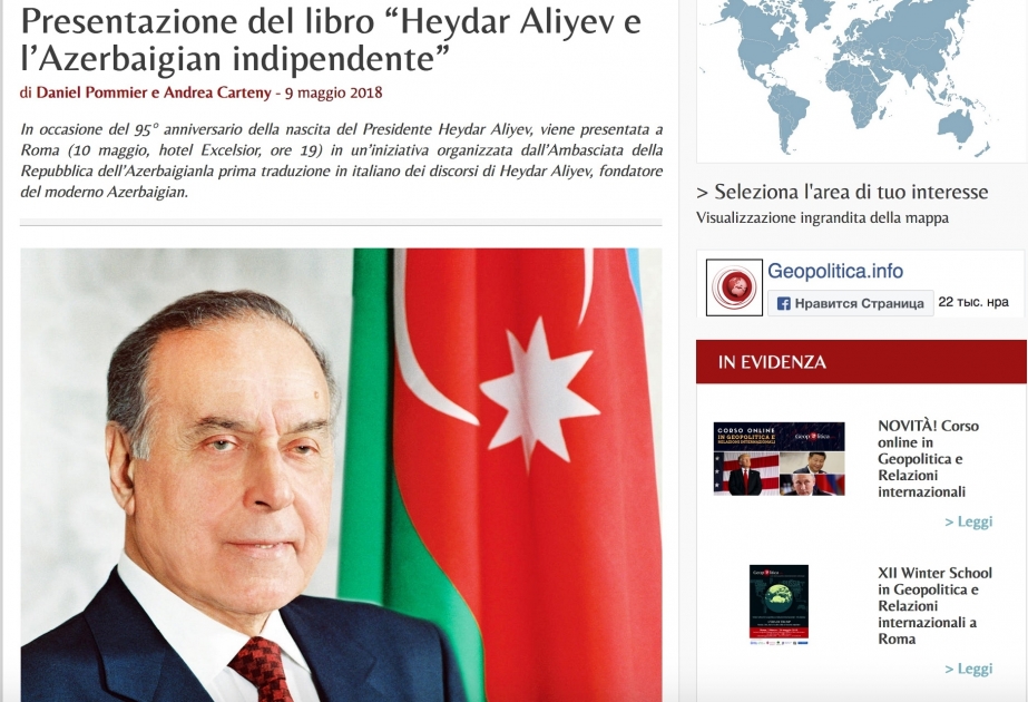 İtaliya KİV-lərində ümummilli lider Heydər Əliyev haqqında məqalələr dərc olunub