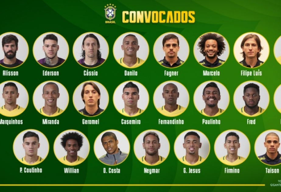 Futbol üzrə Braziliya millisinin XXI dünya çempionatı üçün heyəti açıqlanıb