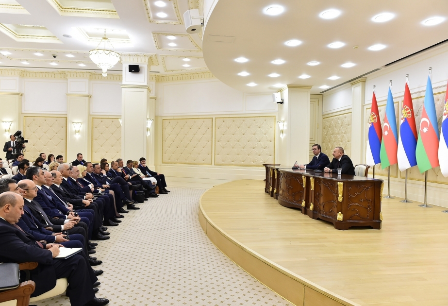 Azerbaijani, Serbian presidents made press statements VIDEO