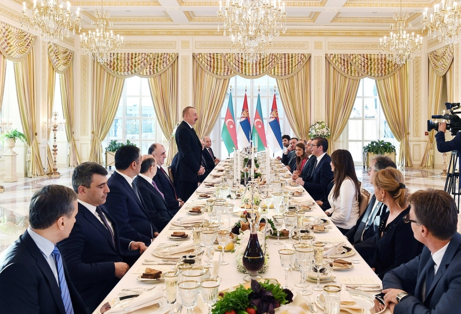 President Ilham Aliyev hosted official dinner reception in honor of Serbian President Aleksandar Vucic VIDEO