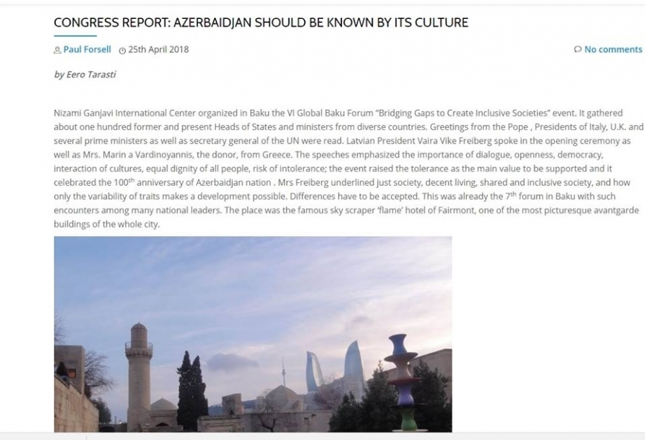 Helsinki Universitetinin professoru Azərbaycan haqqında məqalə yazıb