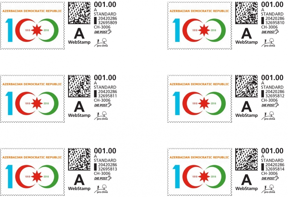 İsveçrədə Azərbaycan Xalq Cümhuriyyətinin 100 illiyi münasibətilə poçt markası buraxılıb