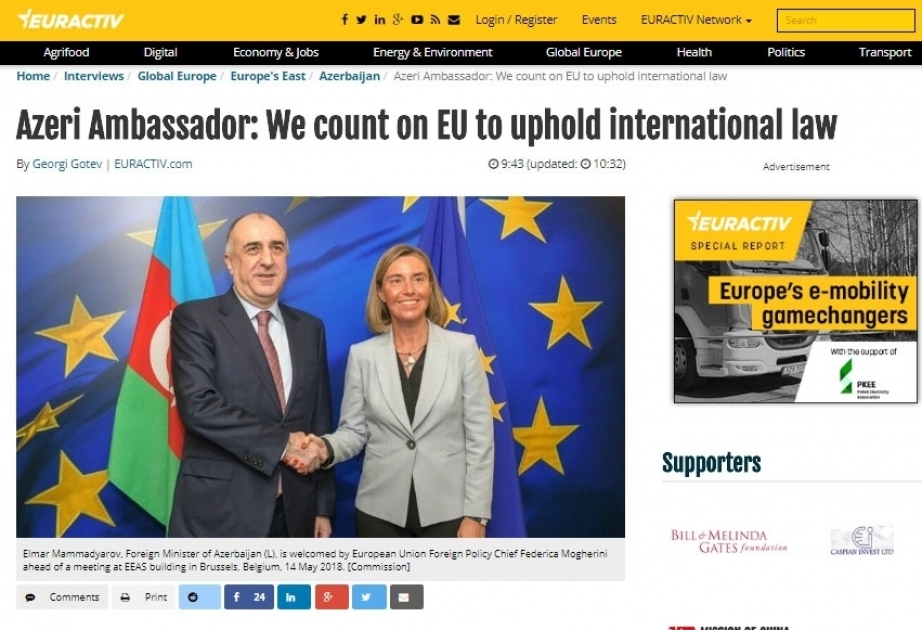 Azerbaijani ambassador interviewed by EURACTIV portal