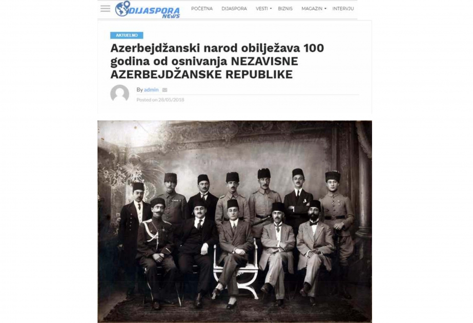Monteneqro mətbuatında azərbaycanlı tarixçinin Azərbaycan Xalq Cümhuriyyəti ilə bağlı məqaləsi yayılıb