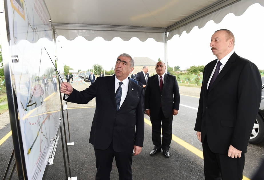 Präsident Ilham Aliyev weiht Automobilstraße Dalimammadli-Guschtschular-Fachrali-Gurbanzade-Alpout ein VIDEO
