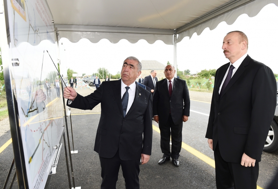 Prezident İlham Əliyev Goranboyda Dəliməmmədli-Quşçular-Fəxralı-Qurbanzadə-Alpout avtomobil yolunun açılışında iştirak edib VİDEO