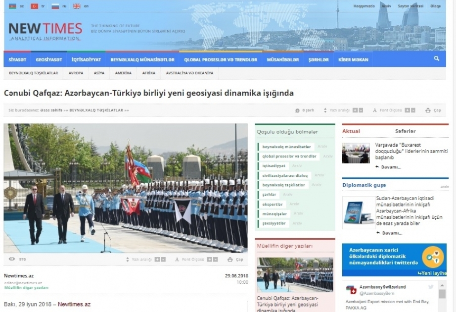 Cənubi Qafqaz: Azərbaycan-Türkiyə birliyi yeni geosiyasi dinamika işığında