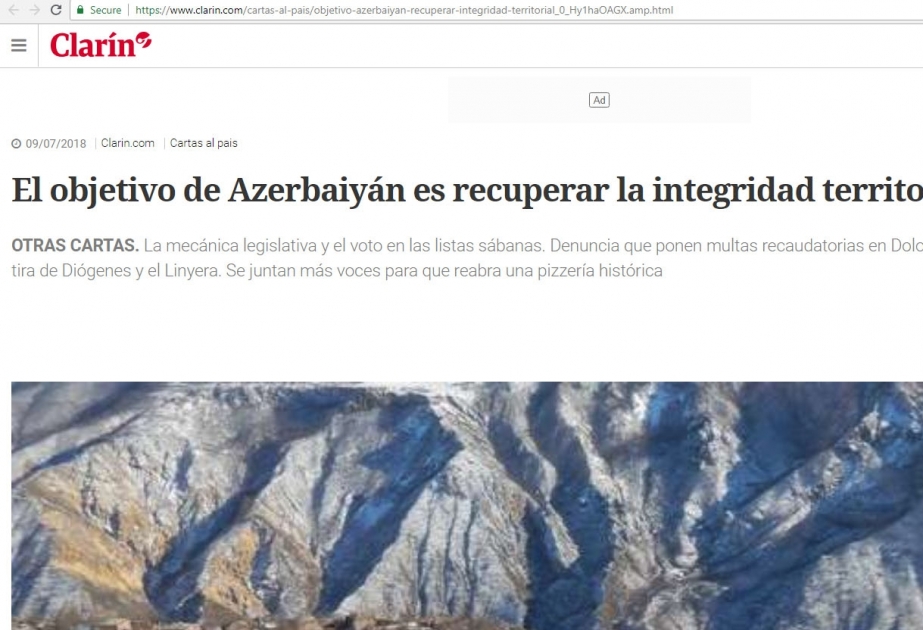 Argentina qəzeti Azərbaycan səfirinin erməni əsilli jurnalistin qərəzli yazısına cavab məqaləsini dərc edib