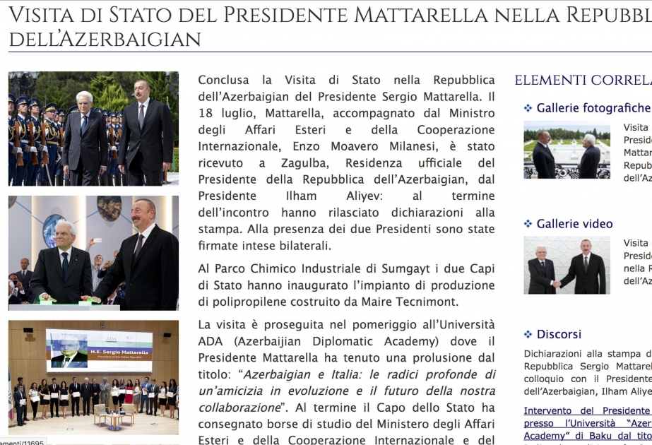 Italian media highlight President Sergio Mattarella’s visit to Azerbaijan