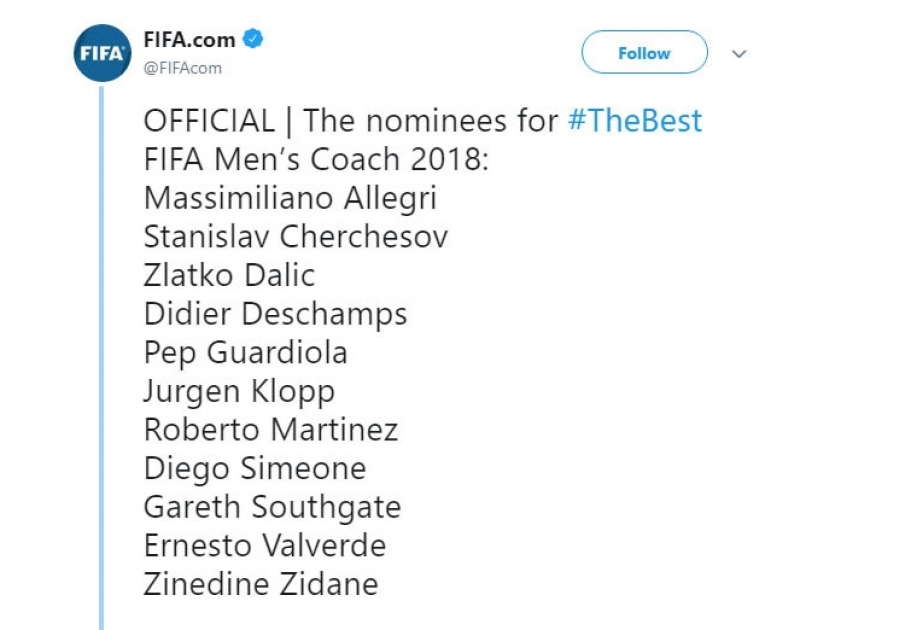 FIFA veröffentlicht Welttrainer-Shortlist