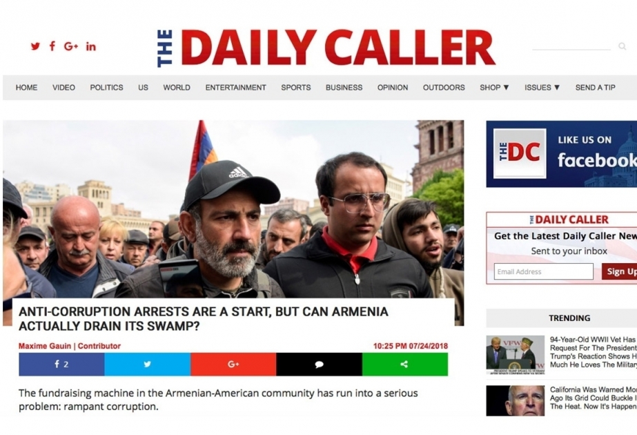 Газета The Daily Caller о незаконных действиях Фонда "Армения" и армянской оккупации территорий Азербайджана