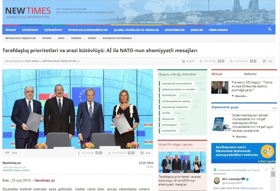 Tərəfdaşlıq prioritetləri və ərazi bütövlüyü:Aİ ilə NATO-nun əhəmiyyətli mesajları