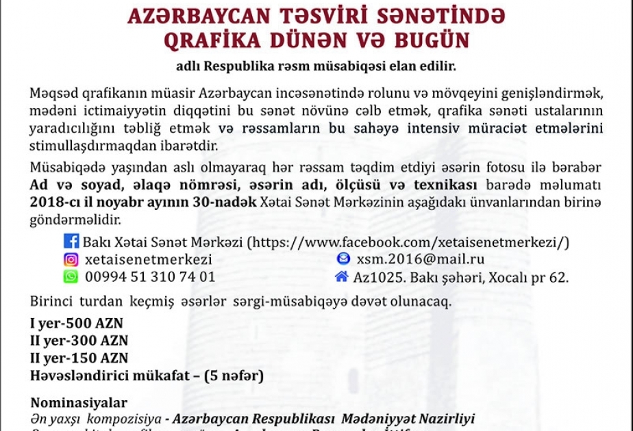 “Azərbaycan təsviri sənətində qrafika dünən və bu gün” adlı rəsm müsabiqəsi davam edir