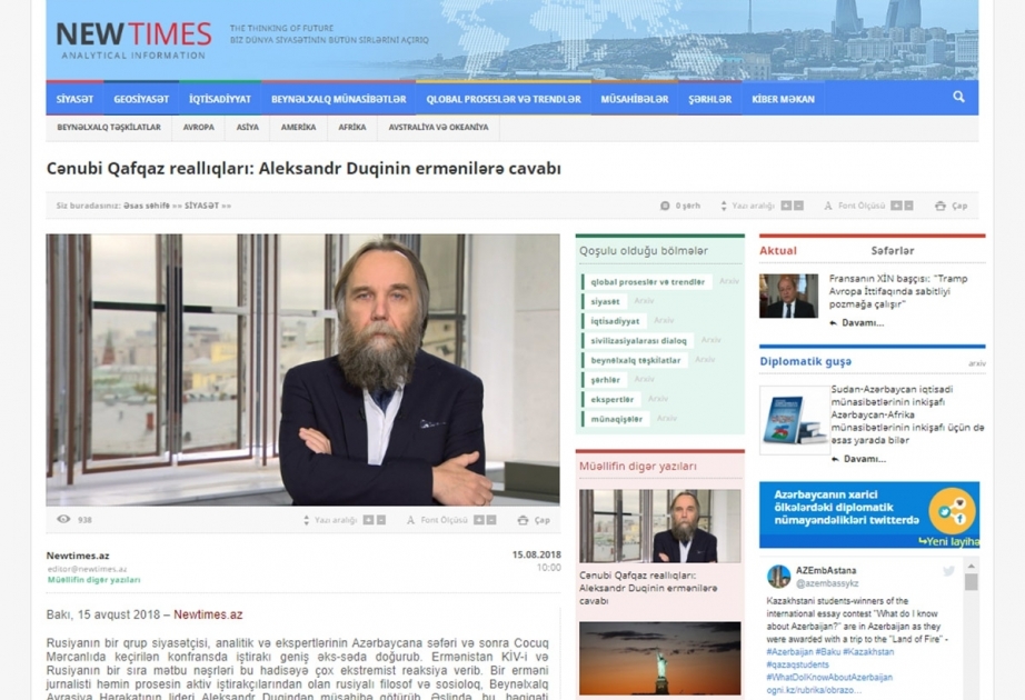 Cənubi Qafqaz reallıqları: Aleksandr Duqinin ermənilərə cavabı