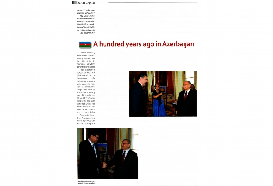 Polşanın “Ambasador” jurnalında Azərbaycan Xalq Cümhuriyyətinin 100 illiyi ilə bağlı məqalə dərc edilib