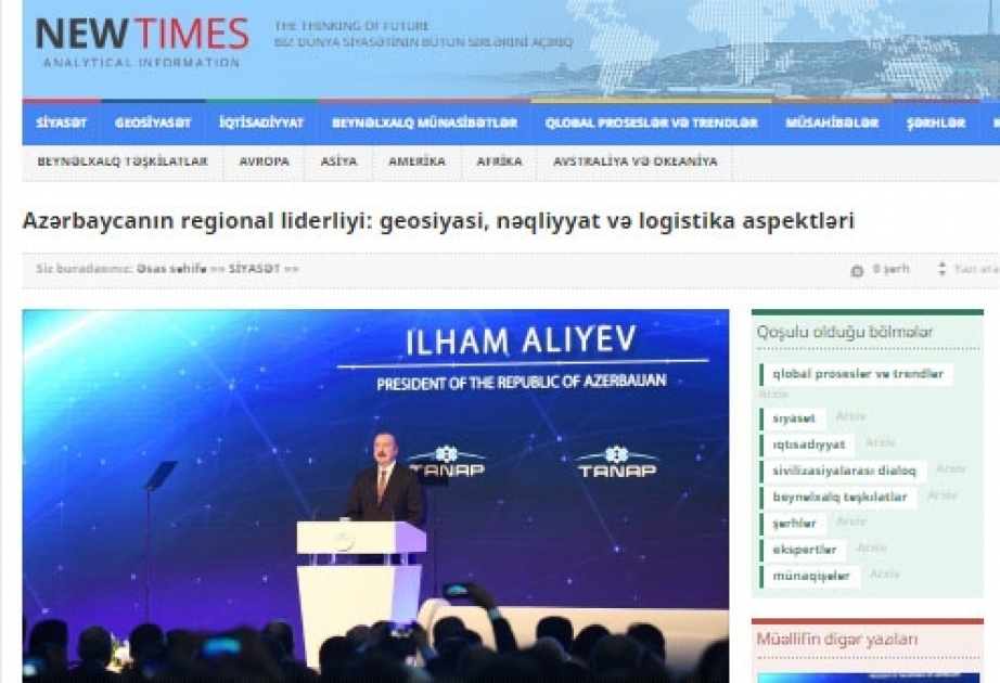 Azərbaycanın regional liderliyi: geosiyasi, nəqliyyat və logistika aspektləri