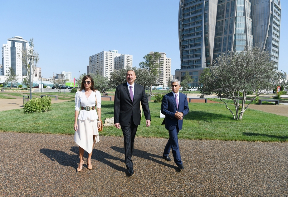 Präsident Ilham Aliyev weiht neu angelegten Sport- und Unterhaltungspark im Khatai Rayon ein VIDEO