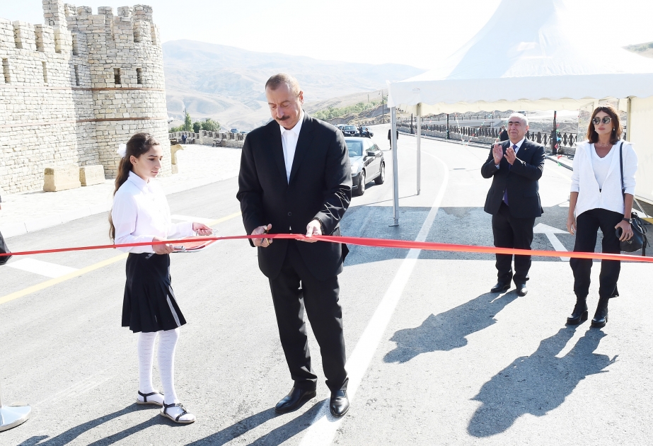 Prezident İlham Əliyev yeni salınan Dəmirçi-Lahıc avtomobil yolunun açılışında iştirak edib VİDEO