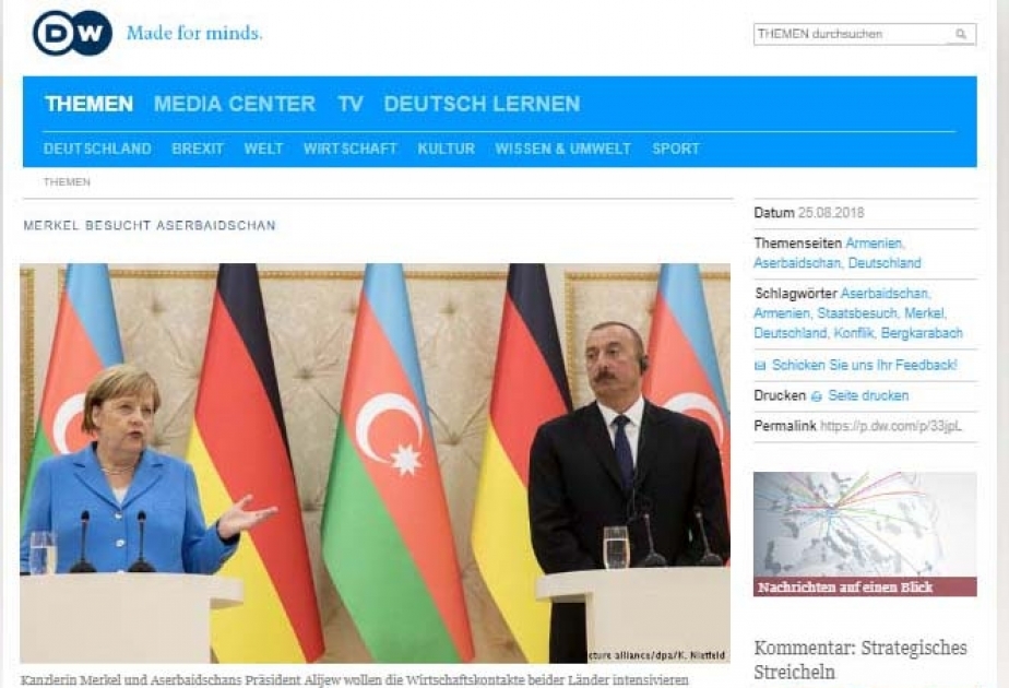 Almaniyanın nüfuzlu KİV-ləri Federal Kansler Angela Merkelin Azərbaycana səfərinə geniş yer ayırıblar