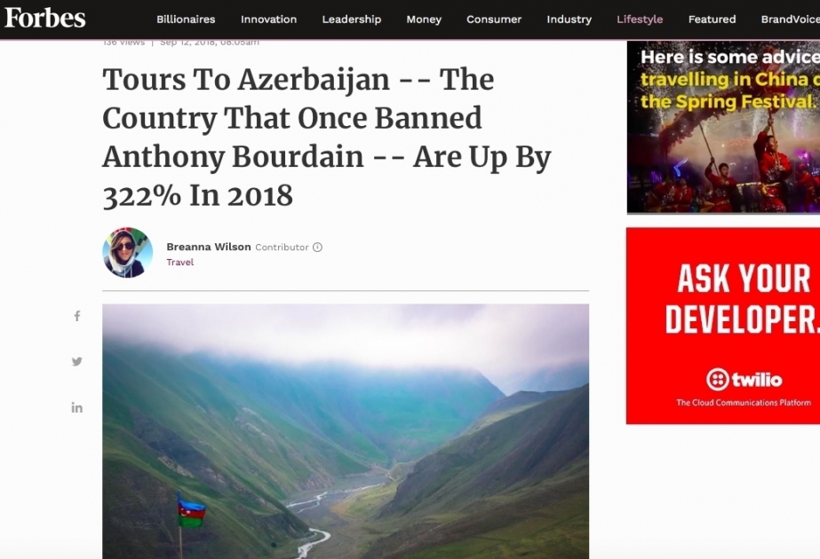 “Forbes” jurnalı Azərbaycanda turizm sənayesinin inkişafı haqda məqalə dərc edib