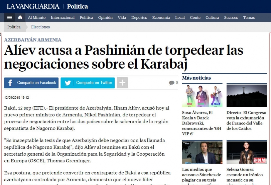 İspaniya mətbuatı Ermənistan-Azərbaycan münaqişəsindən yazır