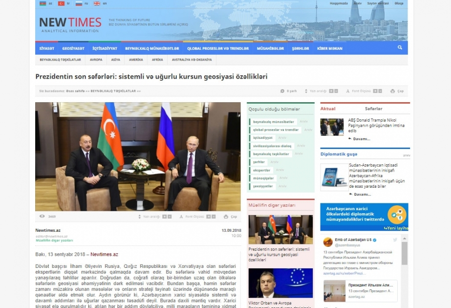 Prezidentin son səfərləri: sistemli və uğurlu kursun geosiyasi özəllikləri