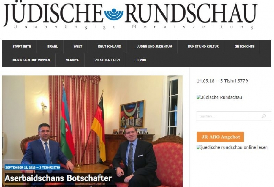 Almaniyanın “Jüdische Rundschau” qəzetində azərbaycanlı səfirin müsahibəsi dərc edilib
