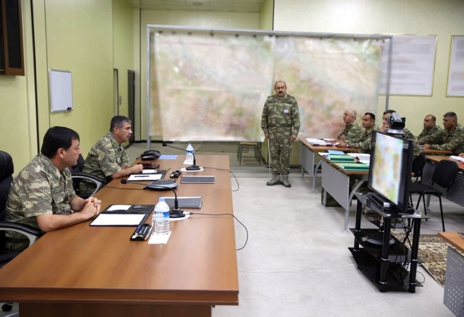 Azerbaijan`s defense minister arrives in training area