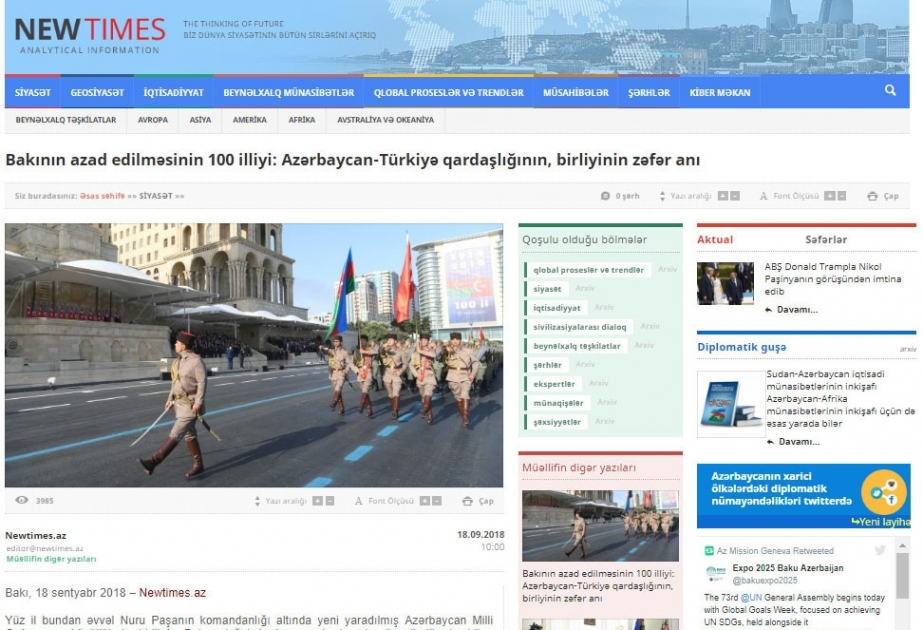 Bakının azad edilməsinin 100 illiyi: Azərbaycan-Türkiyə qardaşlığının, birliyinin zəfər anı