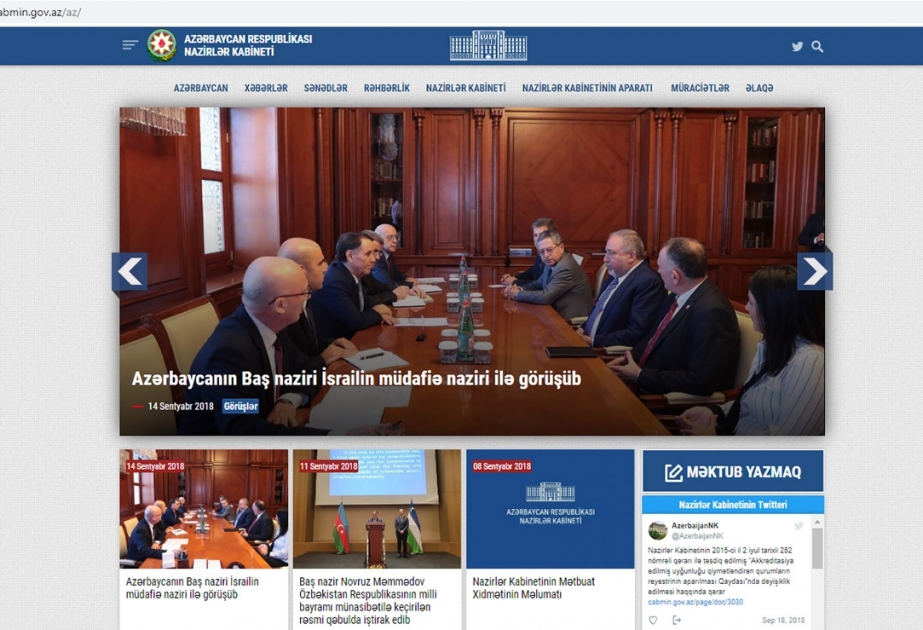 Nazirlər Kabinetinin rəsmi internet saytı yeni tərtibatda fəaliyyətə başlayıb