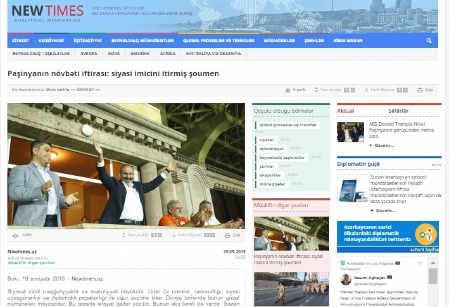 Paşinyanın növbəti iftirası: siyasi imicini itirmiş şoumen