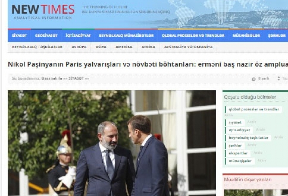 Nikol Paşinyanın Paris yalvarışları və növbəti böhtanları: erməni baş nazir öz ampluasında