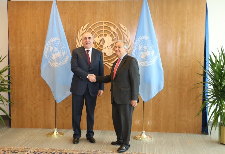 Außenminister Elmar Mammadyarov trifft mit Uno-Generalsekretär António Guterres zusammen