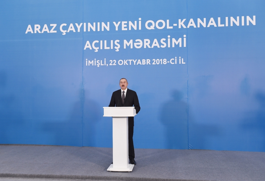 Ouverture d’un nouveau canal de la rivière Araz à Imichli  La cérémonie a été marquée par la présence du président Ilham Aliyev VIDEO